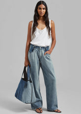 Hayla Contrast Denim Pants Light Wash/Blue - Women
