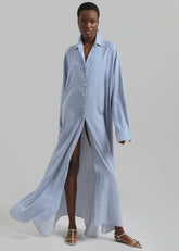 Avery Fluid Shirt Dress White/Blue Stripe - Women