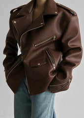 Chicago Oversized Biker Jacket Brown - Women