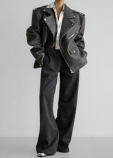 Chicago Oversized Biker Jacket Charcoal - Women
