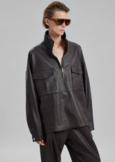 Kevin Leather Half Zip Shirt Brown - Men/Women
