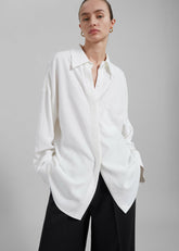 Della Midweight Button Up Shirt White - Women