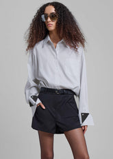 Leona Button Up Shirt White/Grey Stripe - Women