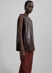 Amaris Crackled Faux Leather Tank Top Brown - Women