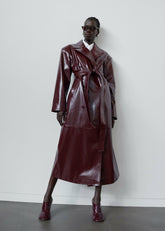 Tina Crackled Faux Leather Trench Coat Burgundy - Women