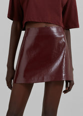 Mary Crackled Faux Leather Mini Skirt Burgundy - Women