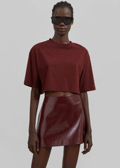 Mary Crackled Faux Leather Mini Skirt Burgundy - Women