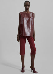 Amaris Crackled Faux Leather Tank Top Burgundy - Women
