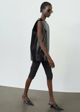 Amaris Crackled Faux Leather Tank Top Black - Women