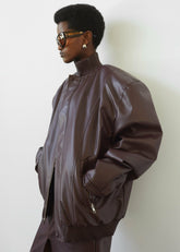 Arley Oversized Faux Leather Bomber Burgundy - Women