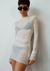 Rose Sheer Ruched Mini Dress White - Women
