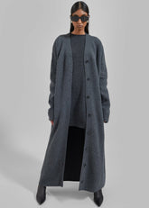 Emi Long Knit Cardigan Dark Grey Melange - Women