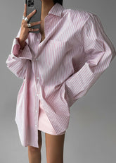 Cyrus Button Up Shirt Pink/White Stripe - Women