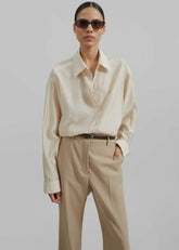 Ola Semi Sheer Button Up Shirt Ivory - Women