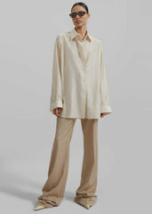 Ola Semi Sheer Button Up Shirt Ivory - Women