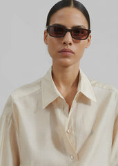 Ola Semi Sheer Button Up Shirt Ivory - Women