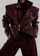 Chicago Oversized Biker Jacket Burgundy - Women