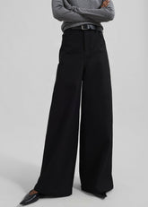 Sasha Wide Leg Twill Pants Black - Women