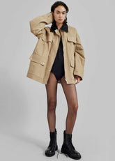 Stevan Contrast Collar Cargo Jacket Beige - Women