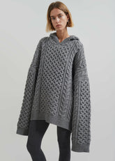 Adare Braided Knit Hoodie Grey - Women