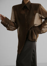 Jolene Semi Sheer Shirt Brown - Women
