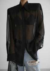 Jolene Semi Sheer Shirt Black - Women