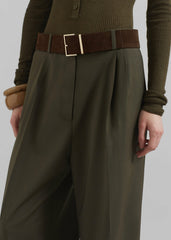 Evro Suede Leather Belt Brown/Gold - Women