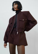 Pomona Crop Bomber Jacket Burgundy - Women