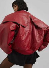 Burnaby Faux Leather Zip-Up Hoodie Red - Women