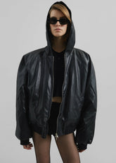 Burnaby Faux Leather Zip-Up Hoodie Black - Women