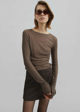 Mesa Sheer Long Sleeve Tee Brown - Women