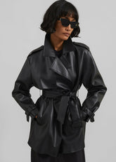 Medora Faux Leather Trench Black - Women