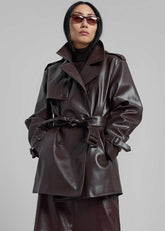 Medora Faux Leather Trench Brown - Women
