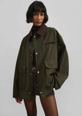 Norven Contrast Collar Utility Jacket Khaki - Women