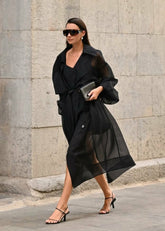 Mavis Oversized Sheer Trench Black - Women