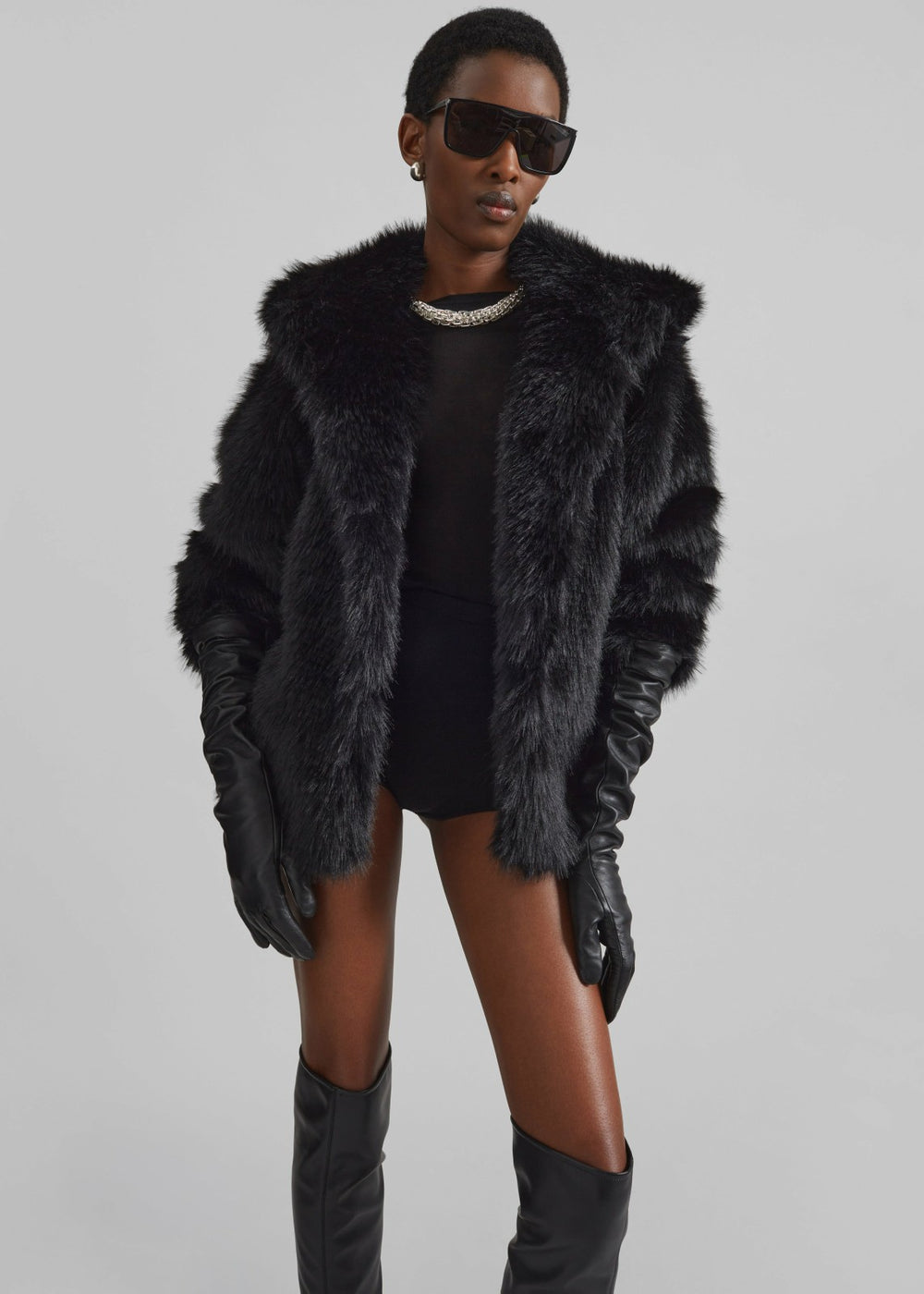 Nivala Faux Fur Hooded Jacket Black - Women