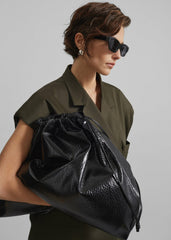 Morgan Crackled Faux Leather Large Pouch Black - Women