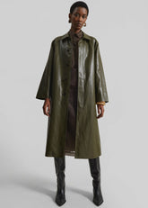 Skane Faux Leather Trench Khaki - Women
