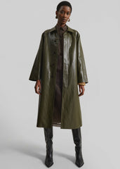 Skane Faux Leather Trench Khaki - Women