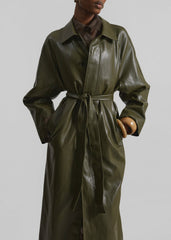 Skane Faux Leather Trench Khaki - Women