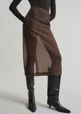 Peri Sheer Midi Skirt Brown - Women