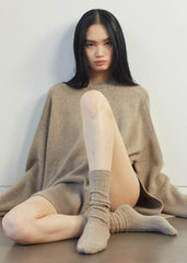 Kano Cashmere Ribbed Socks Taupe - Women