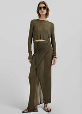 Alsen Thin Knit Wrap Skirt Khaki - Women