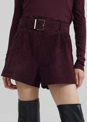Evro Suede Leather Belt Burgundy - Women