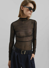 Tulia Long Sleeve Mesh Tee Black - Women