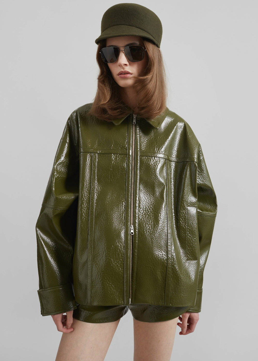 Arbor Crackled Faux Leather Jacket Olive - Women