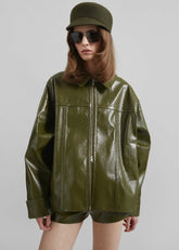 Arbor Crackled Faux Leather Jacket Olive - Women