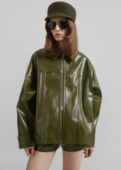 Arbor Crackled Faux Leather Jacket Olive - Women
