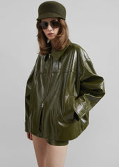 Arbor Crackled Faux Leather Jacket Olive - Women