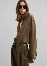 Peri Silk Georgette Shirt Khaki - Women